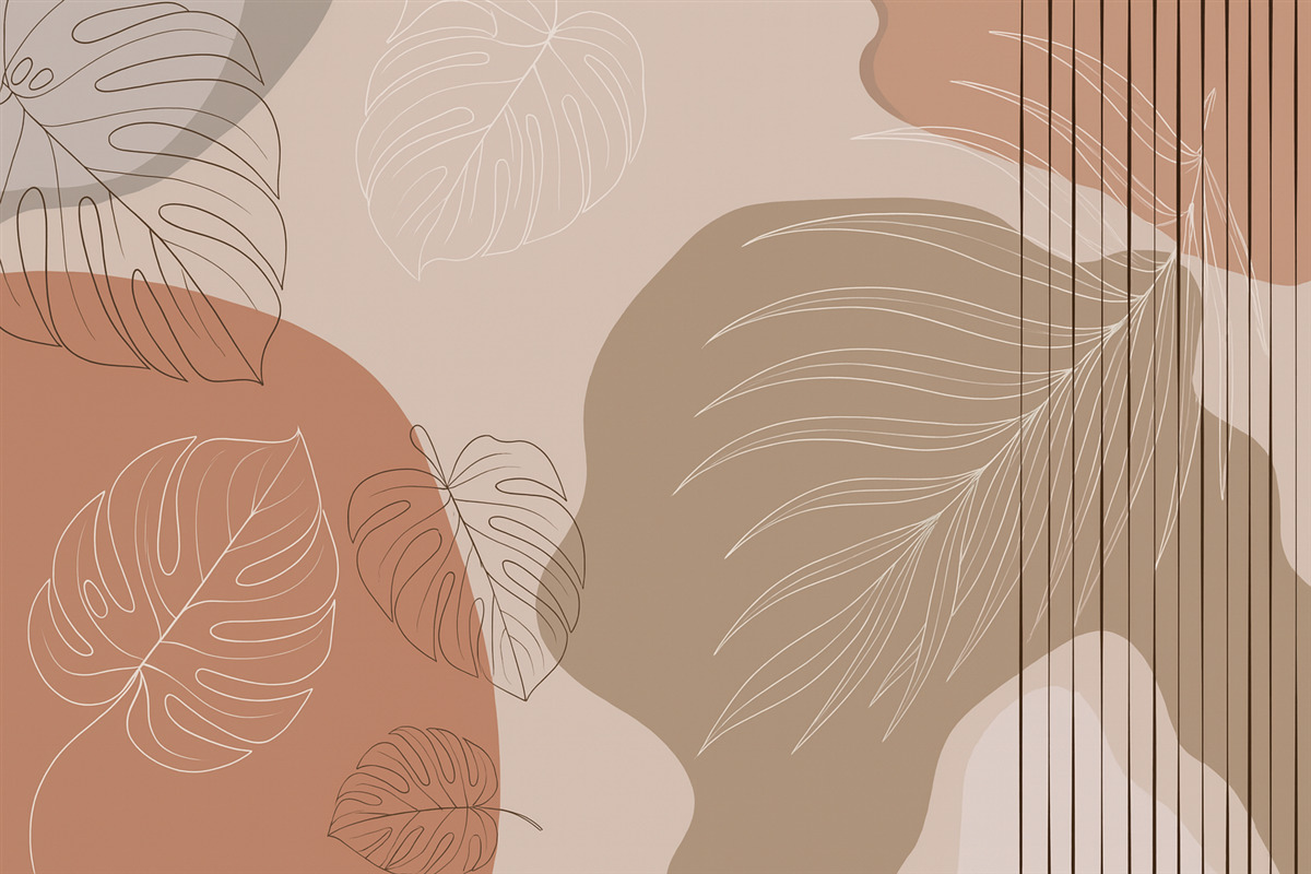 Fototapeta Abstrakcyjny wzór z liśćmi oraz liniami monstera.