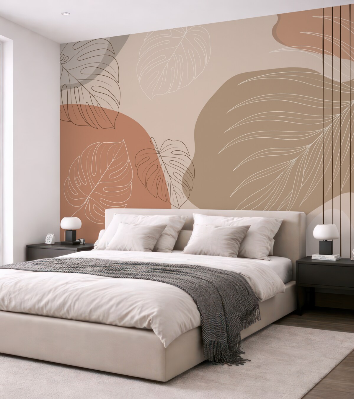 Fototapeta Abstrakcyjny wzór z liśćmi oraz liniami monstera.