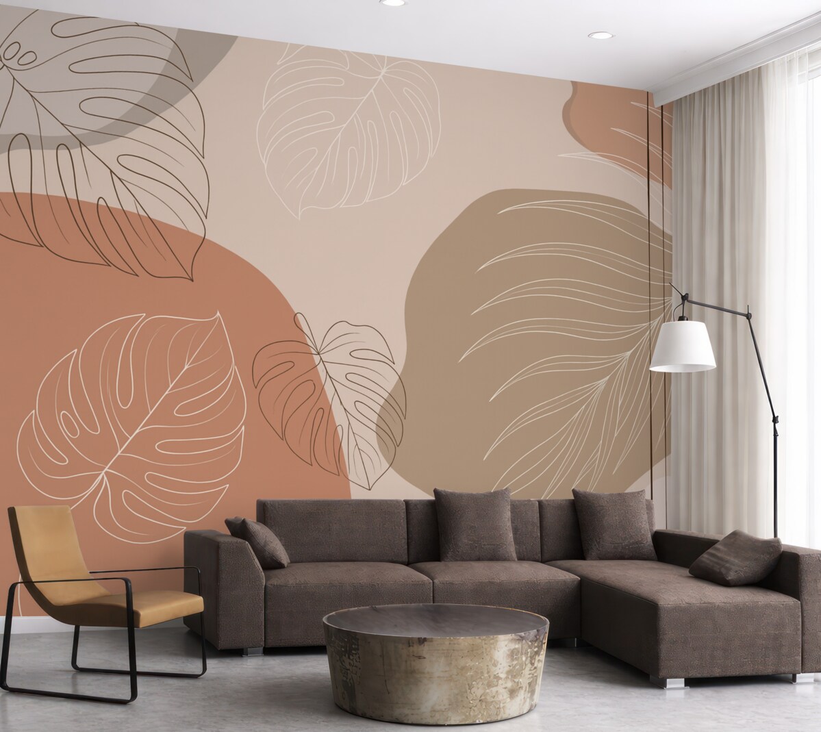 Fototapeta Abstrakcyjny wzór z liśćmi oraz liniami monstera.