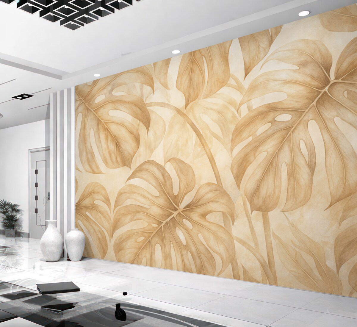 Fototapeta Liście w kolorze beżowym.