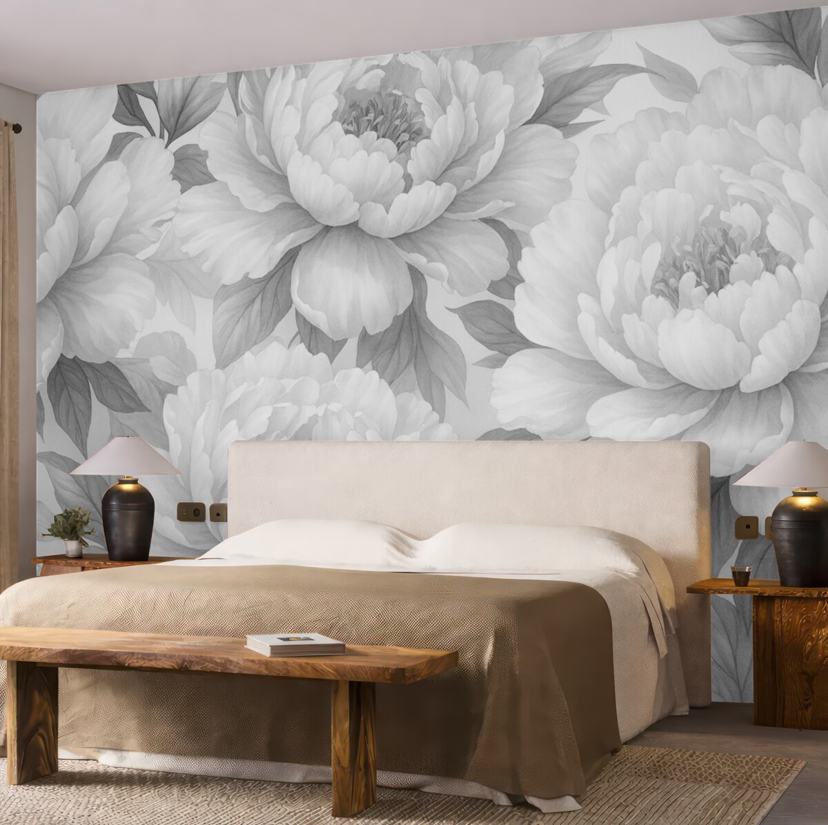 Fototapeta Czarno-białe peonie.