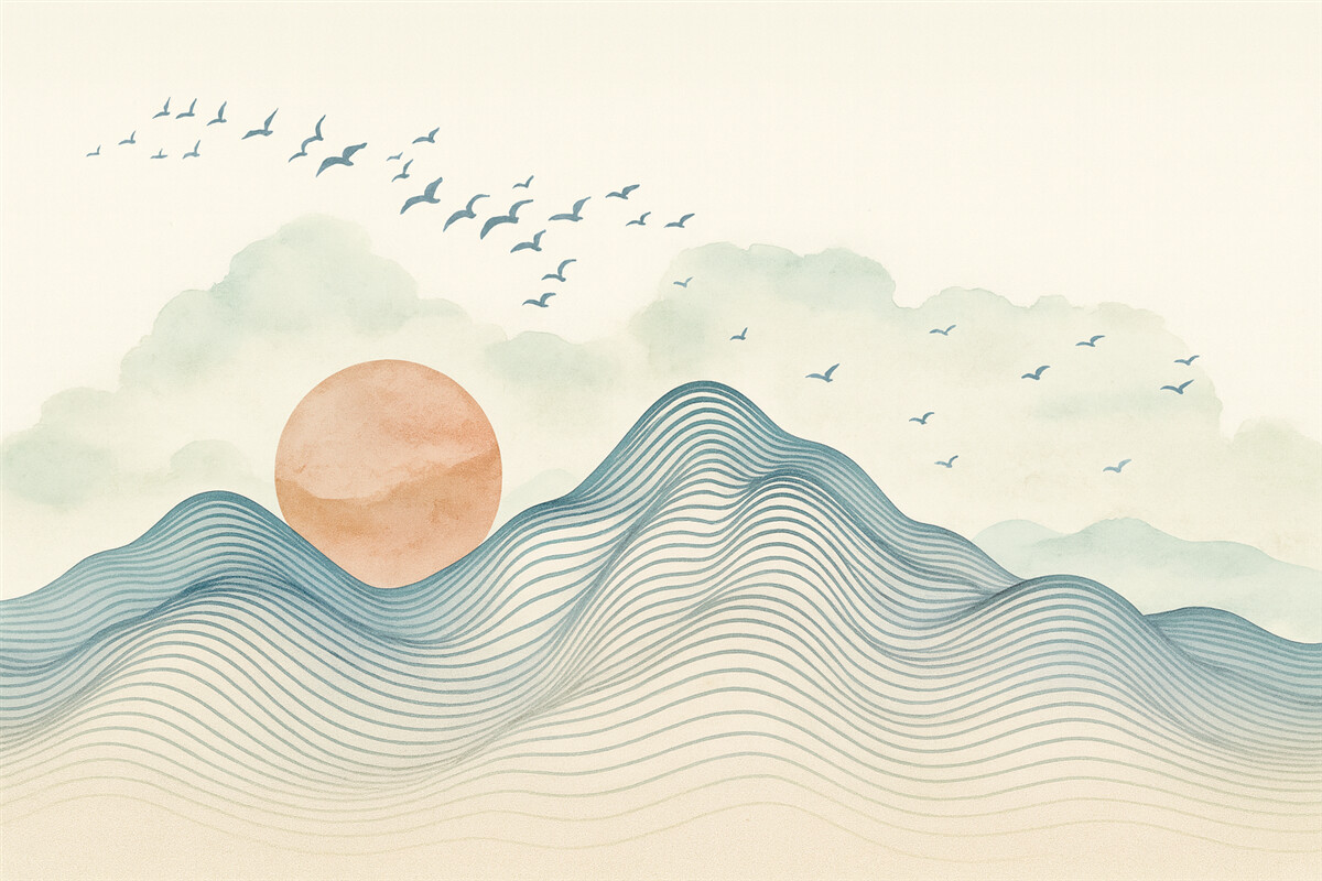 Fototapeta Górskie pasma, słońce, ptaszki.