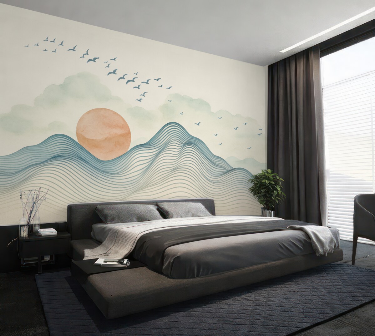 Fototapeta Górskie pasma, słońce, ptaszki.