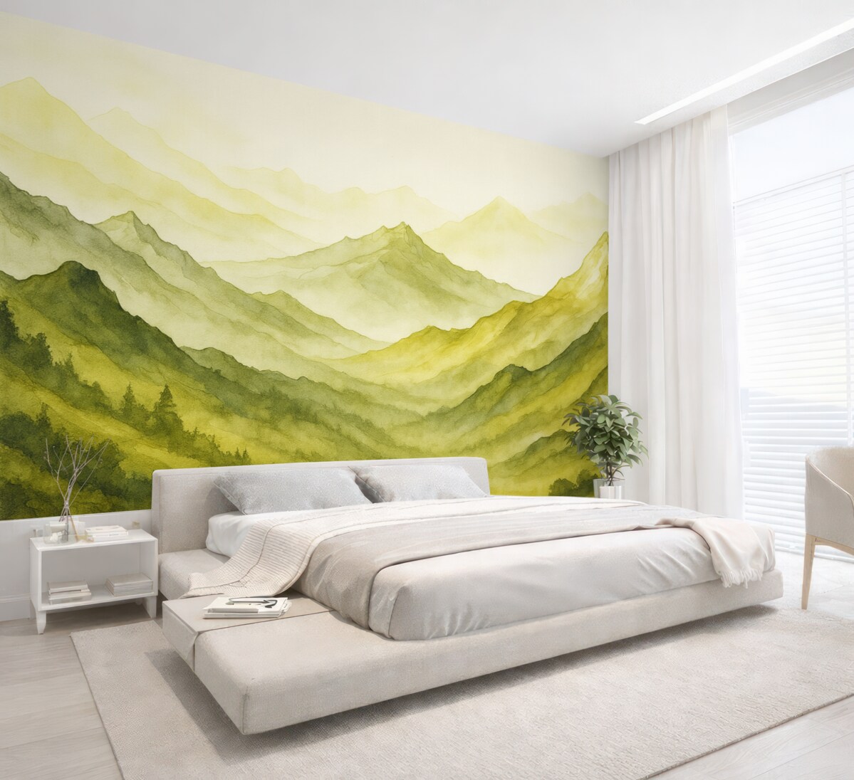 Fototapeta Zielone łańcuchy górskie, wilgotna akwarela.