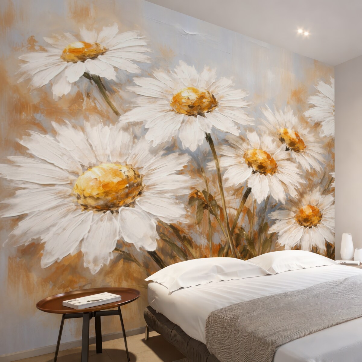 Fototapeta Obraz olejny z dużymi białymi margaretkami.