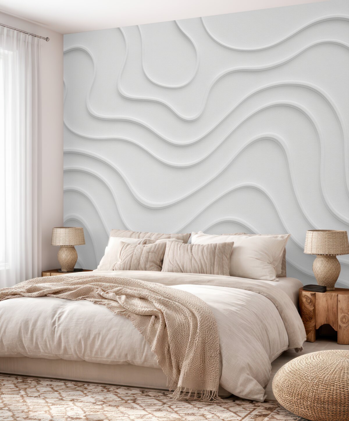 Fototapeta Gładkie abstrakcyjne kreski na mlecznym tle z symulacją objętości.