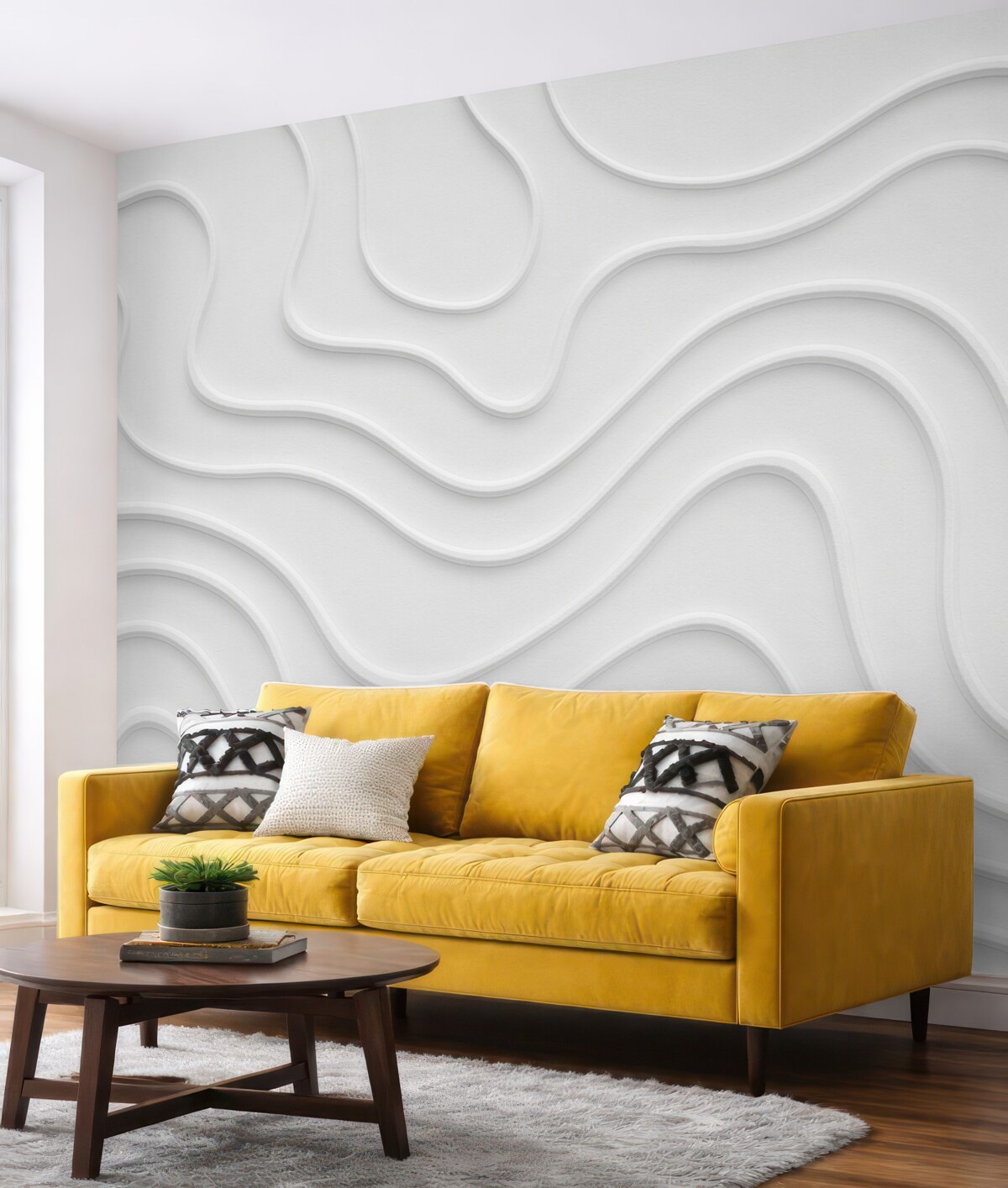 Fototapeta Gładkie abstrakcyjne kreski na mlecznym tle z symulacją objętości.