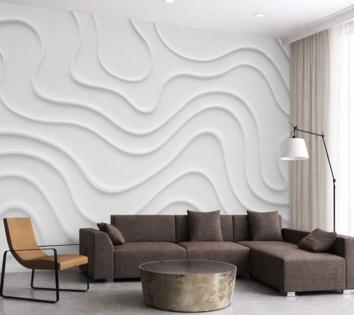 Fototapeta Gładkie abstrakcyjne kreski na mlecznym tle z symulacją objętości.