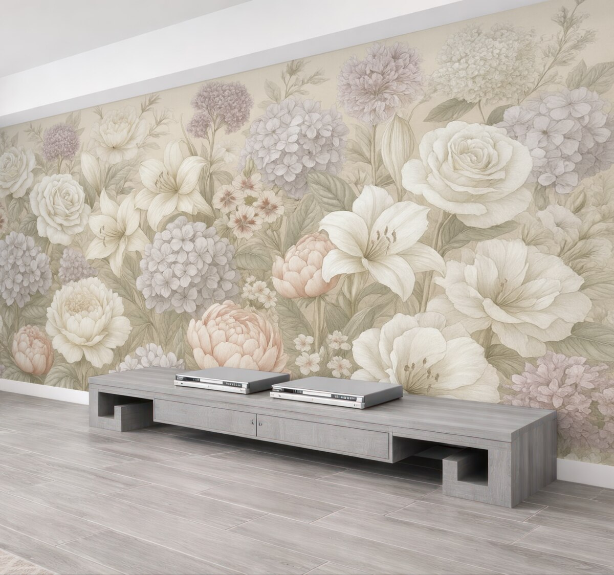 Fototapeta Czarujący letni ogród w delikatnych barwach.