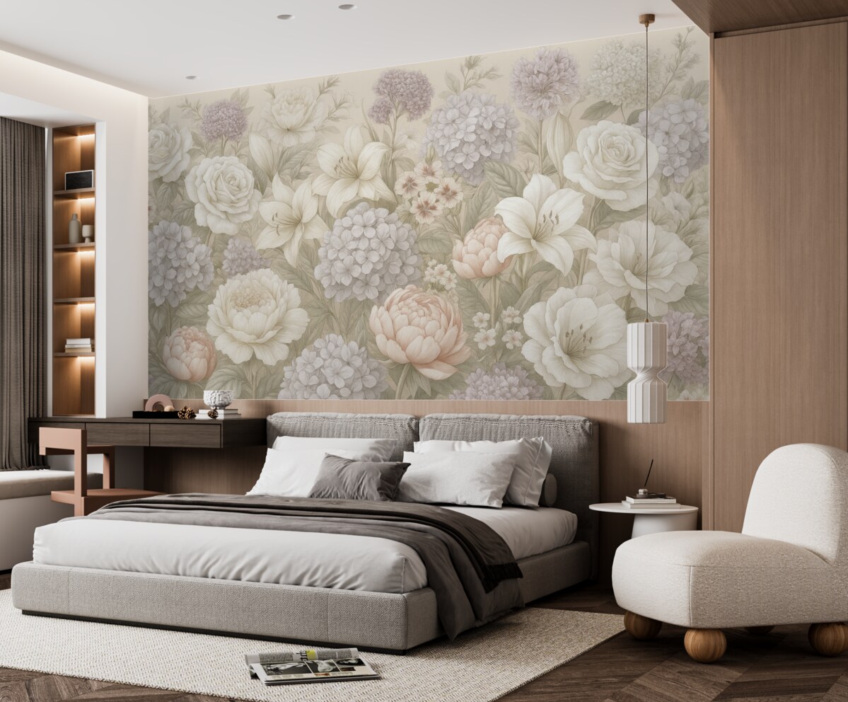 Fototapeta Czarujący letni ogród w delikatnych barwach.