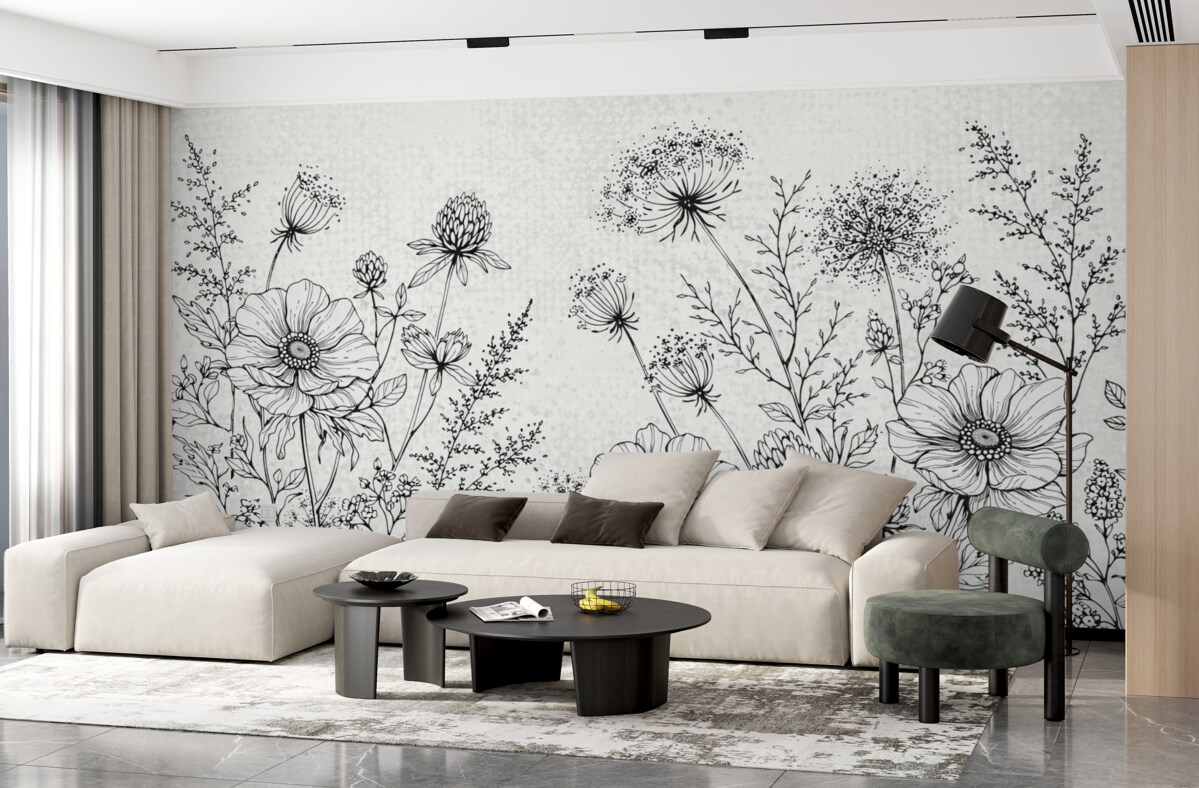 Fototapeta kwiaty namalowane na szarym tle