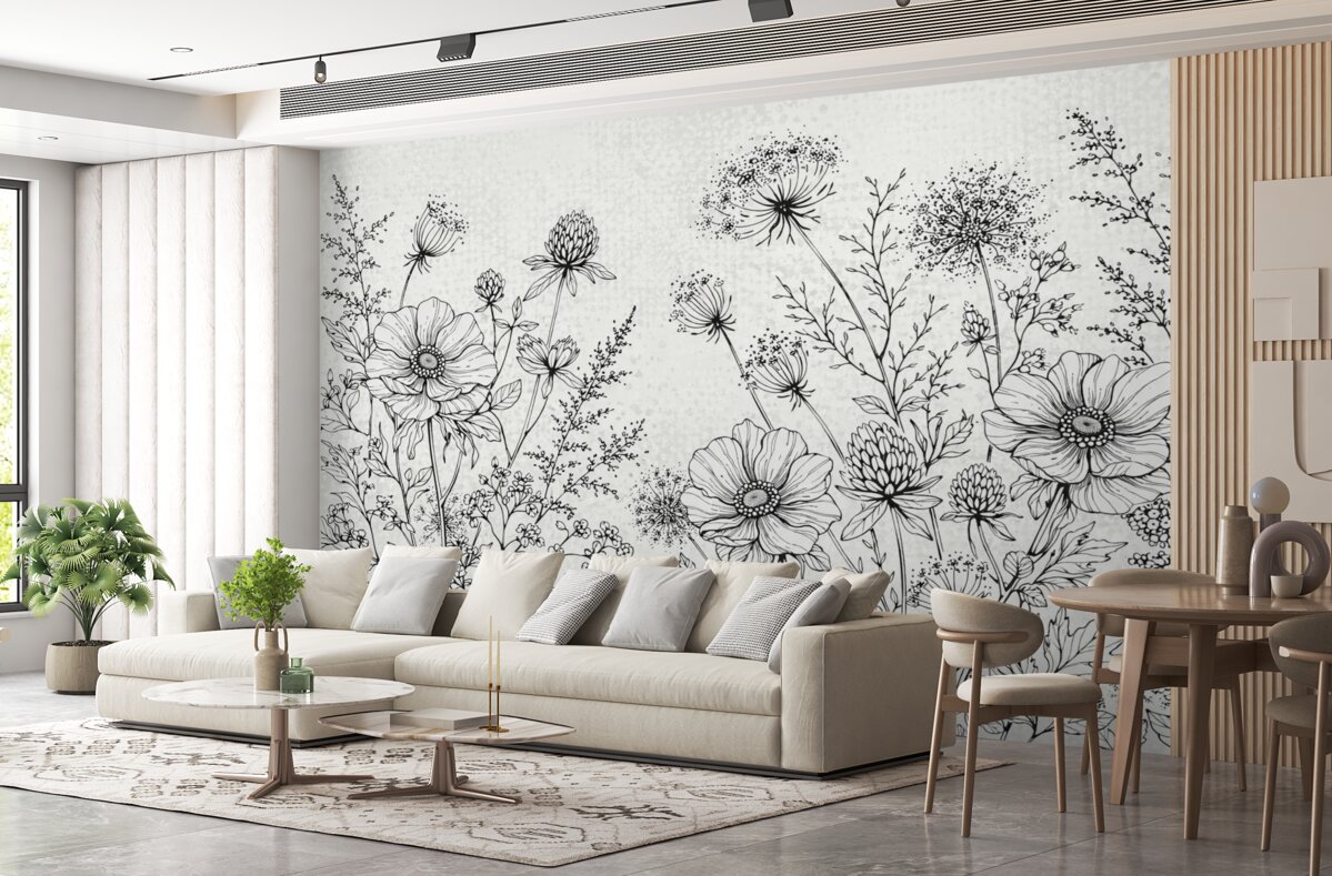 Fototapeta kwiaty namalowane na szarym tle