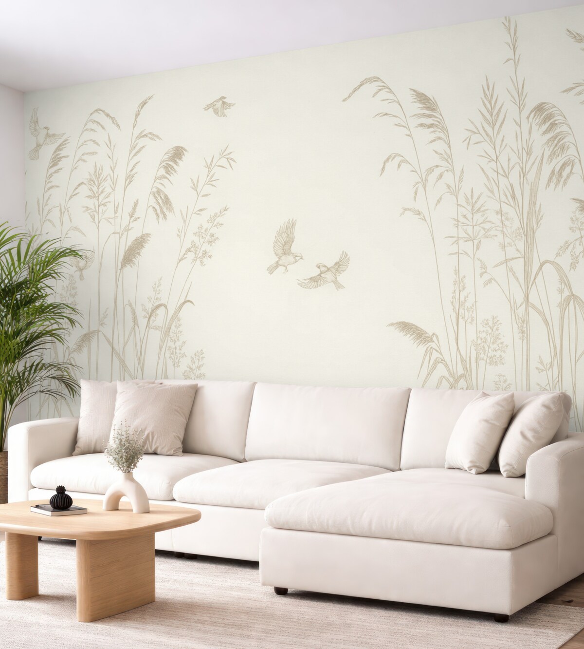 Fototapeta Roślinność i niewielkie ptaki, naturalny minimalizm.