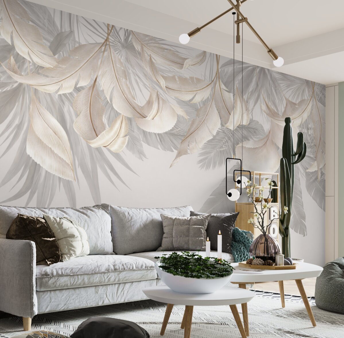 Fototapeta Subtelne białe i szare kwiatowe liście tropikalne stanowią łagodne, eteryczne tło.