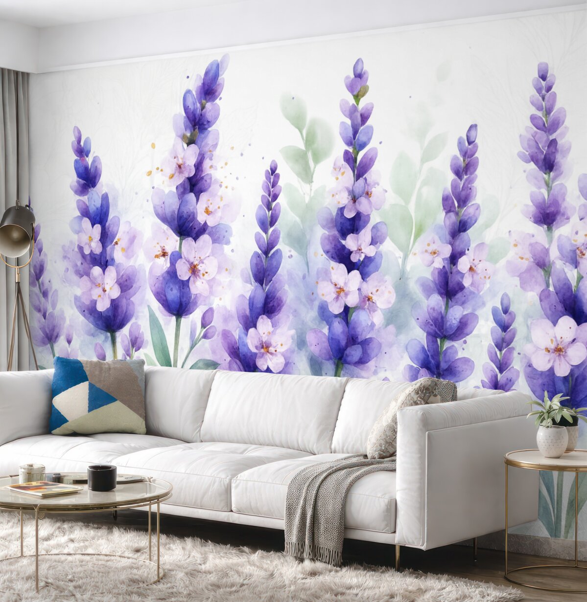 Fototapeta Fioletowe kwiaty lawendy na łące, z łagodnym tłem i zmiękczonym tłem.