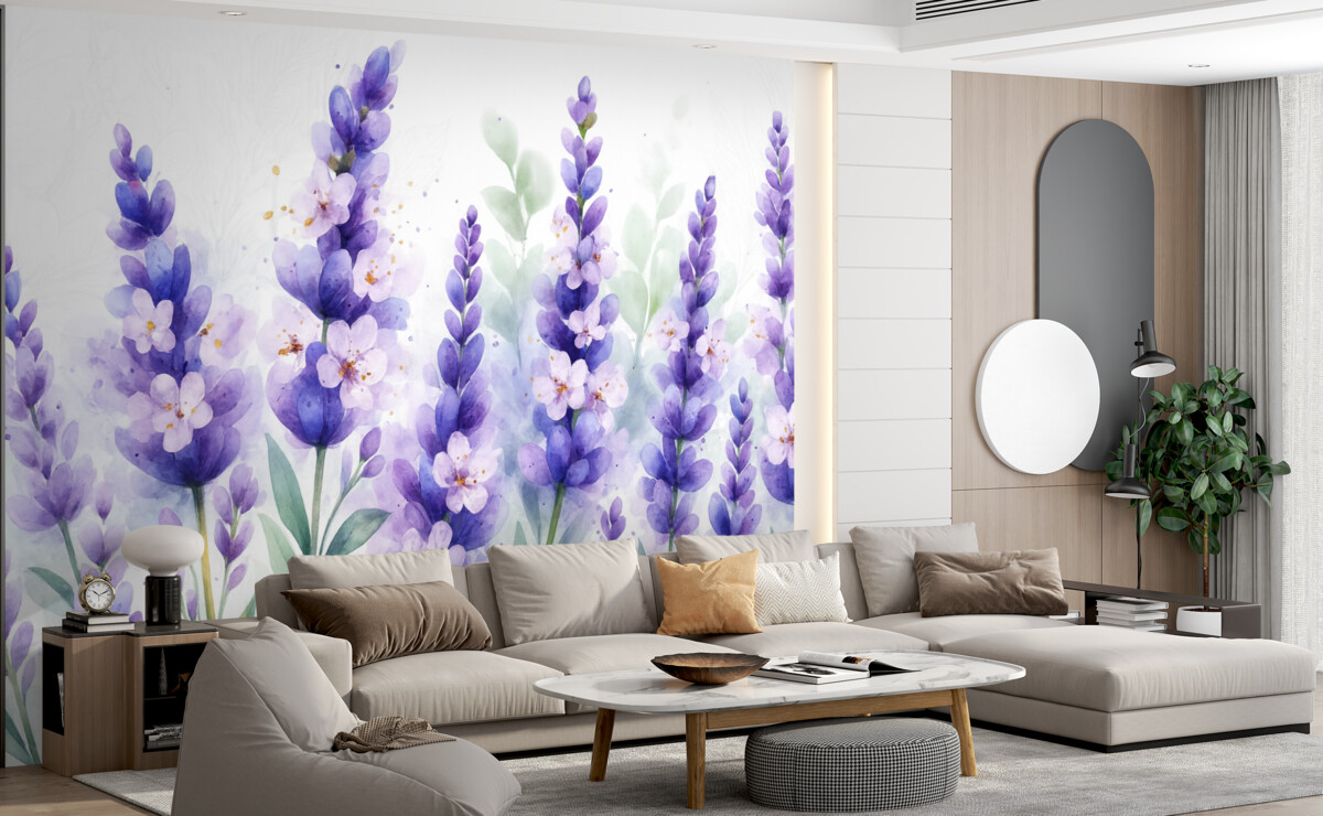 Fototapeta Fioletowe kwiaty lawendy na łące, z łagodnym tłem i zmiękczonym tłem.