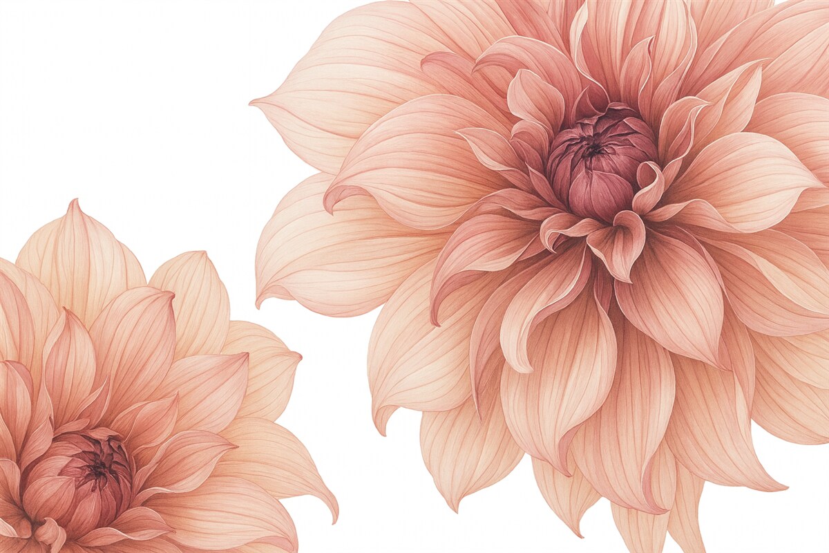 Fototapeta Zbliżenie na kilka dużych, głęboko czerwonych kwiatów dalii o gładkich, subtelnych płatkach na jasnym tle.