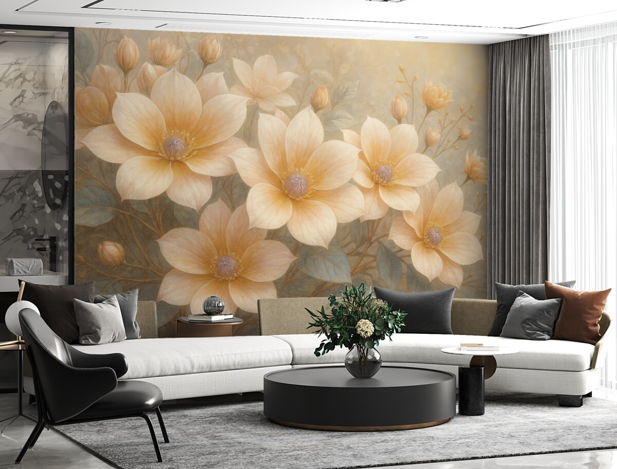 Fototapeta Pastelowe kwiaty z subtelnymi płatkami na rozmytym, strukturalnym tle, kształtujące wesoły nastrój.