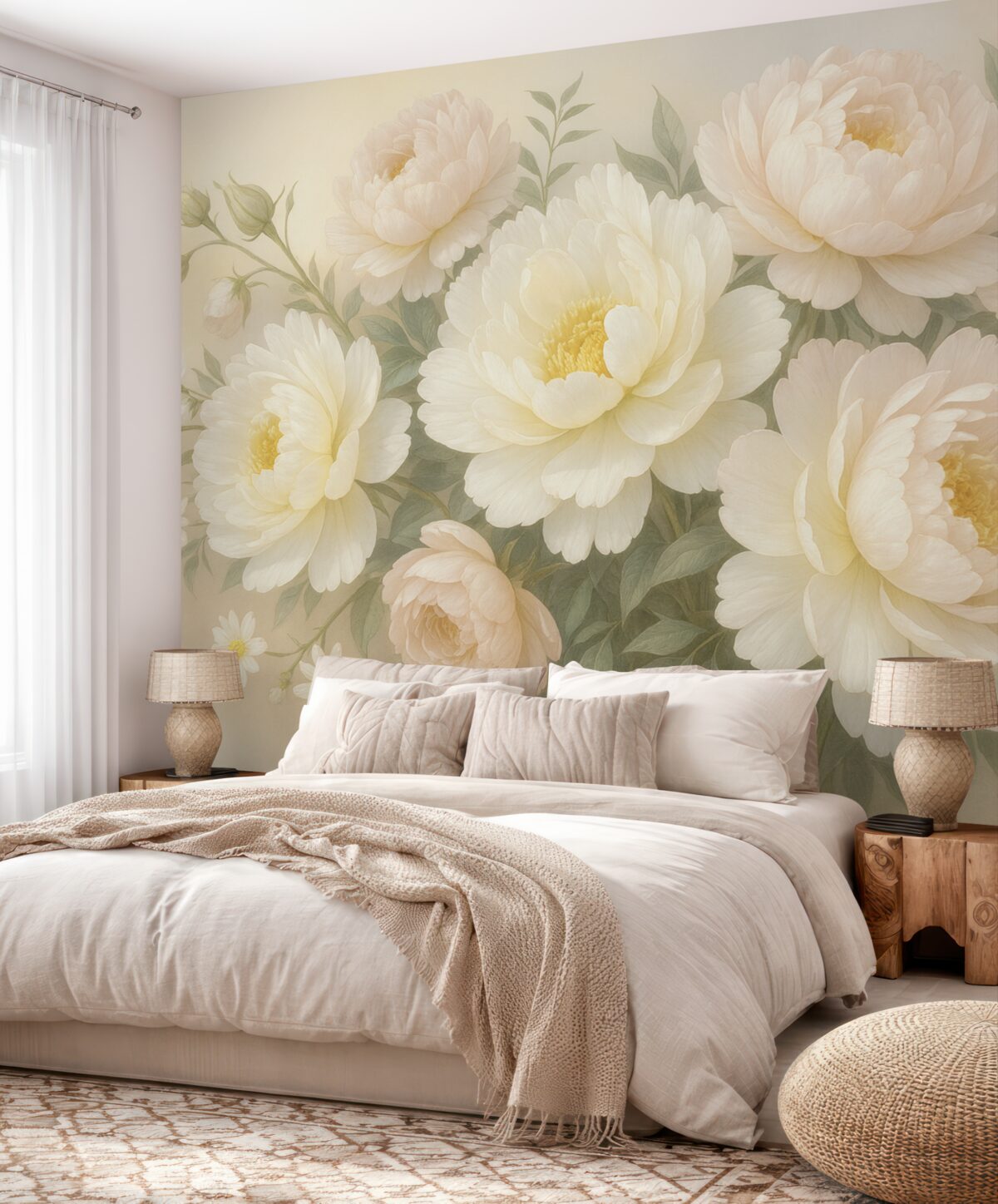 Fototapeta Bukiet soczystych, pastelowych piwonii oraz innych kwiatów na delikatnym, rozmazanym tle.