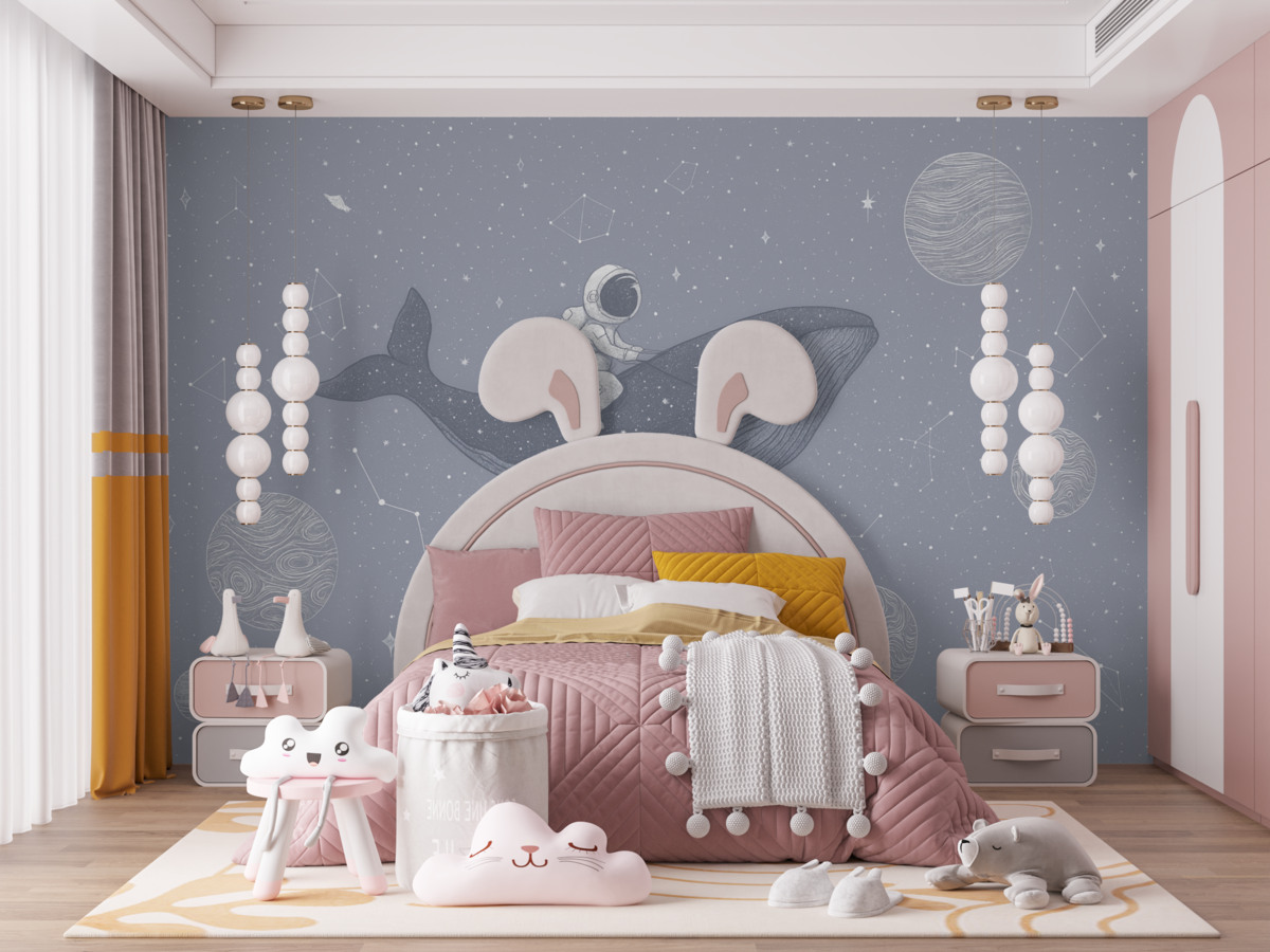 Fototapeta Astronauta oraz tajemniczy wieloryb w przestrzeni kosmicznej.