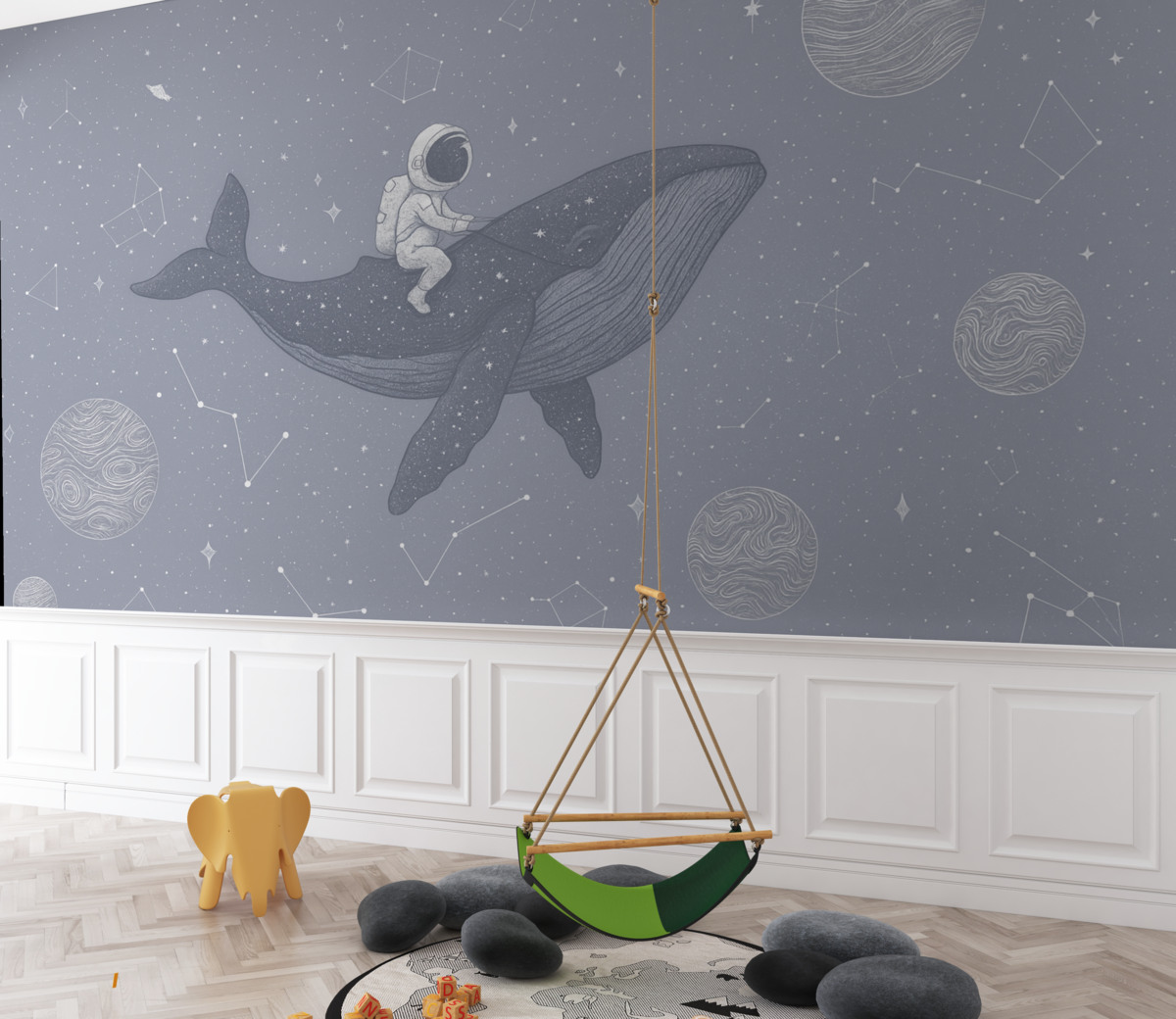 Fototapeta Astronauta oraz tajemniczy wieloryb w przestrzeni kosmicznej.