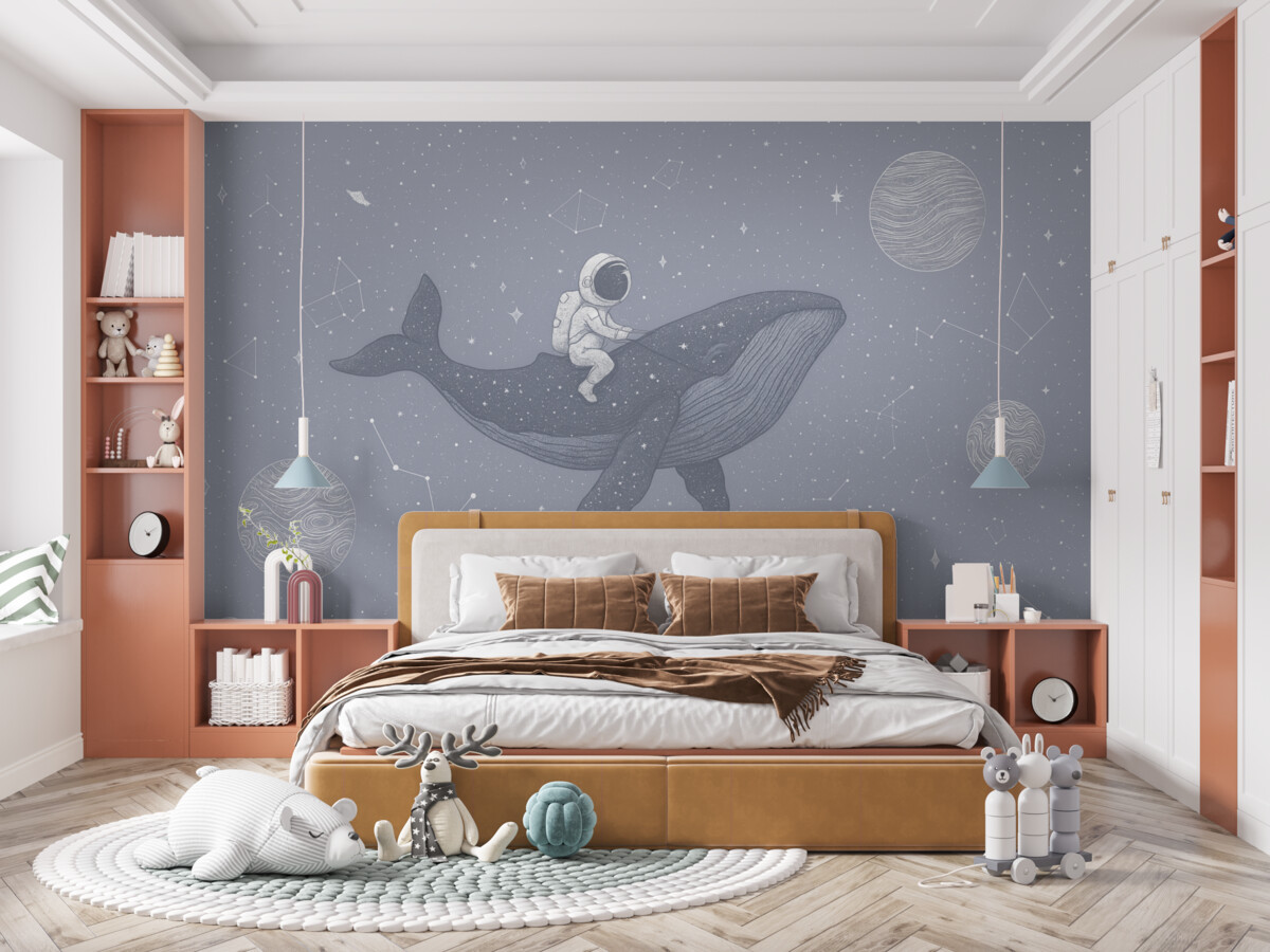 Fototapeta Astronauta oraz tajemniczy wieloryb w przestrzeni kosmicznej.