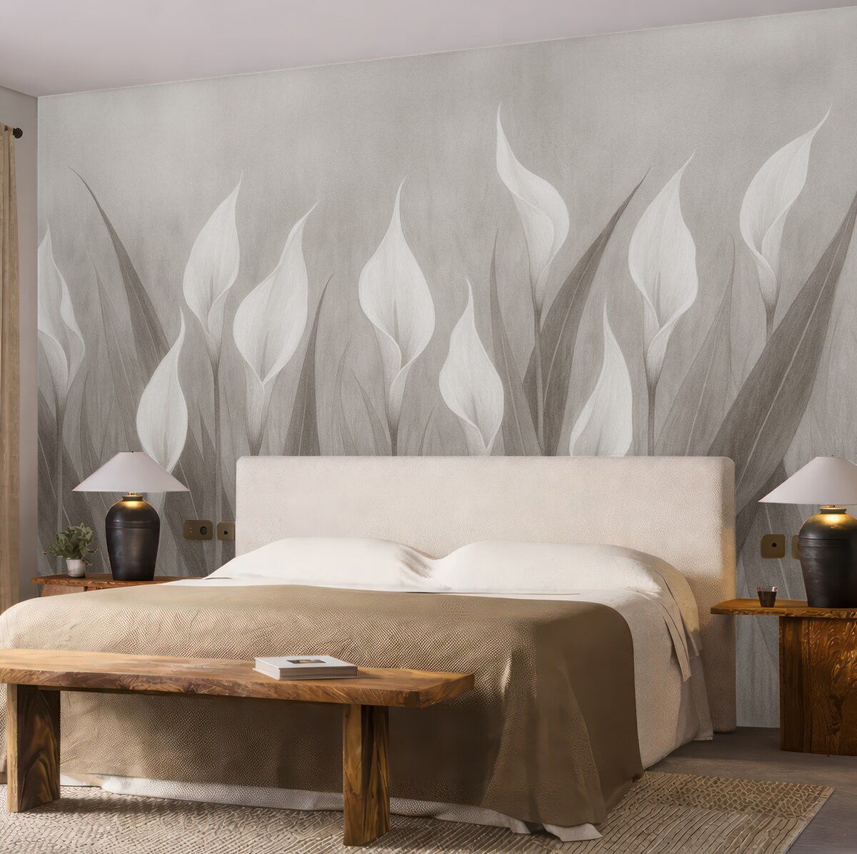 Fototapeta Kwiaty namalowane na betonowej ścianie.