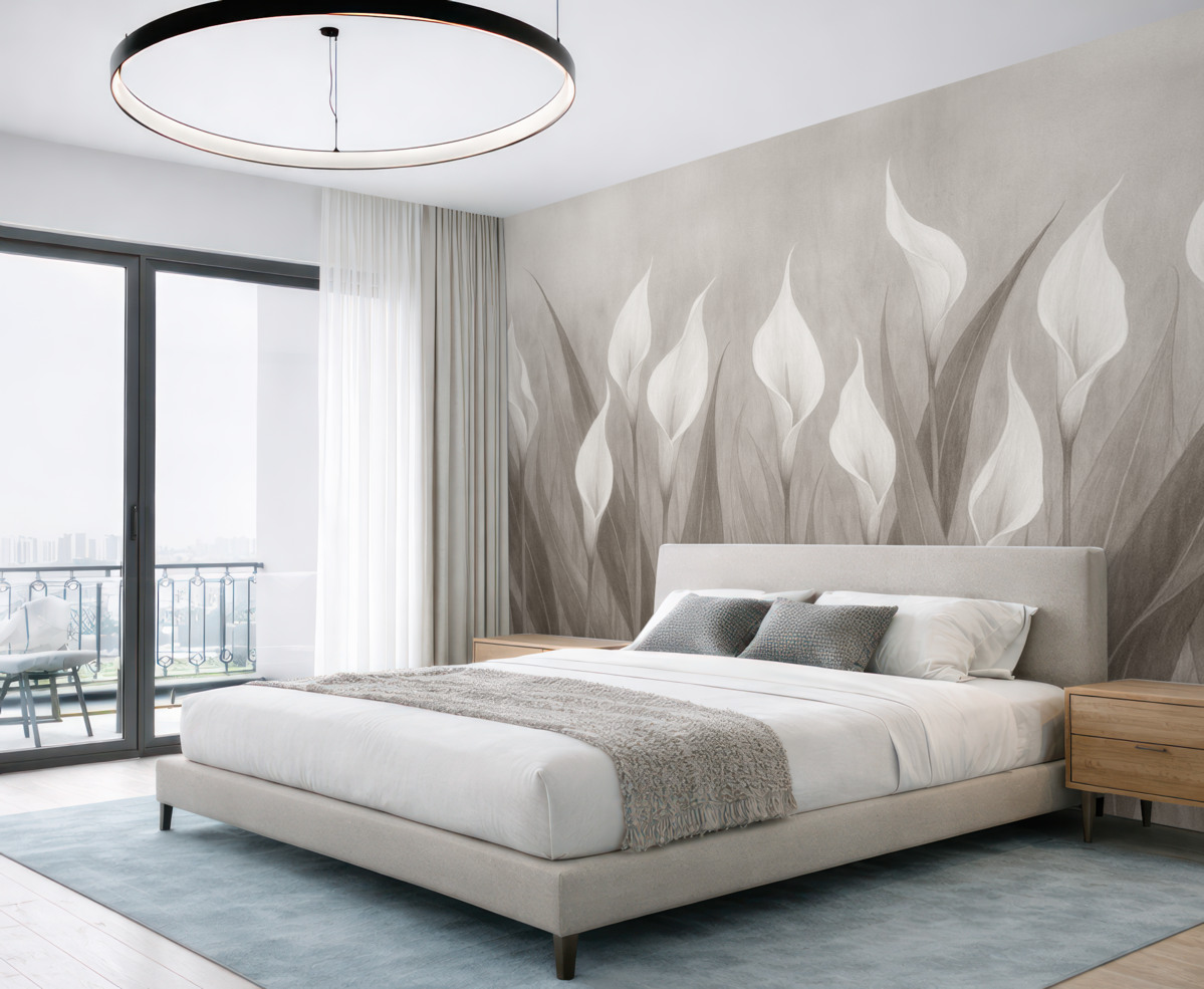 Fototapeta Kwiaty namalowane na betonowej ścianie.