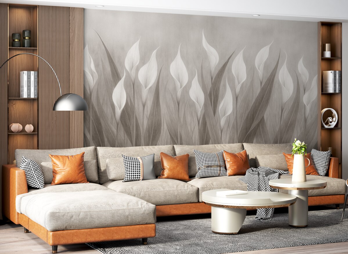 Fototapeta Kwiaty namalowane na betonowej ścianie.