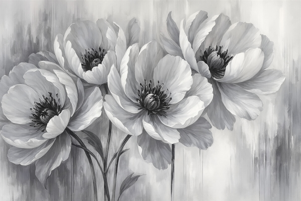 Fototapeta Jednobarwne kwiaty tulipana z delikatnymi, zamglonymi płatkami na jasnym tle.