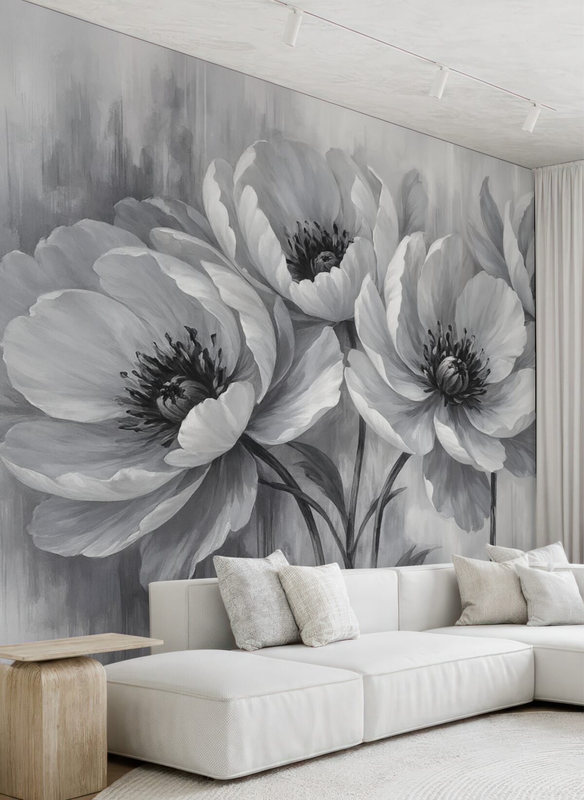 Fototapeta Jednobarwne kwiaty tulipana z delikatnymi, zamglonymi płatkami na jasnym tle.