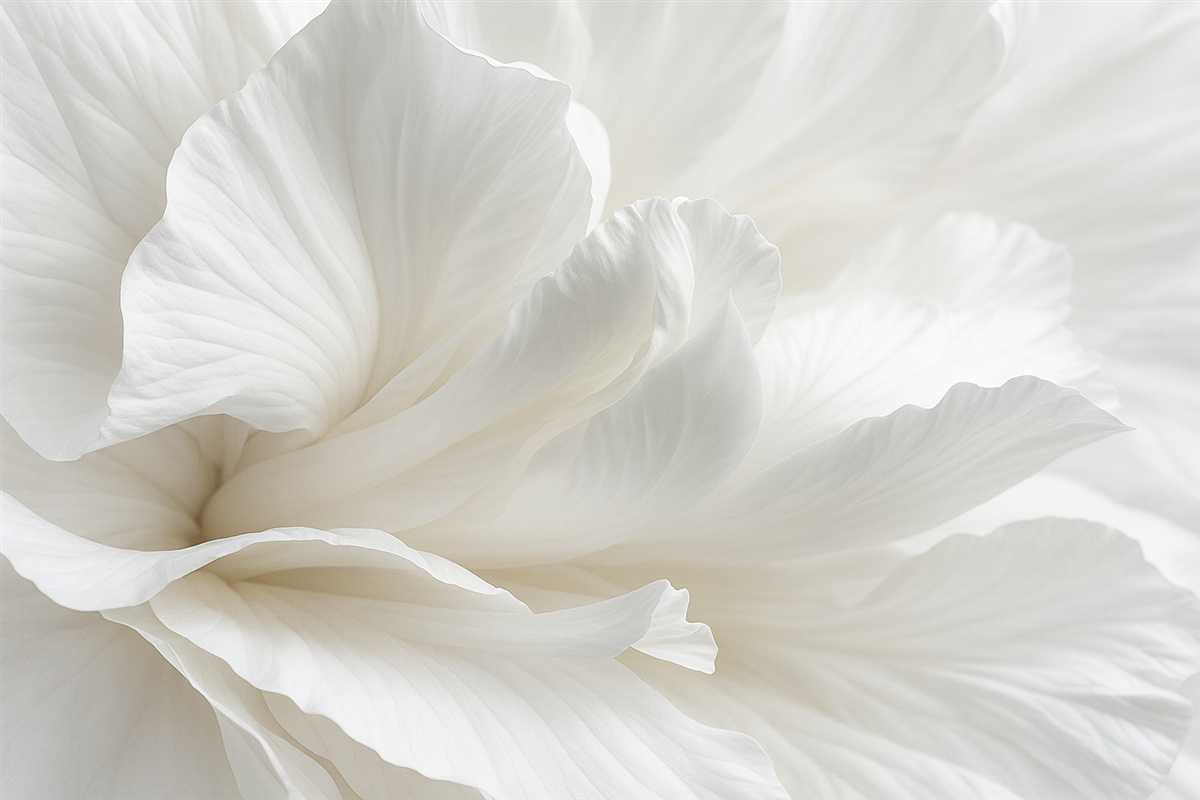 Fototapeta Abstrakcyjny minimalistyczny wzór subtelnego białego kwiatu z gładkimi, aksamitnymi płatkami.