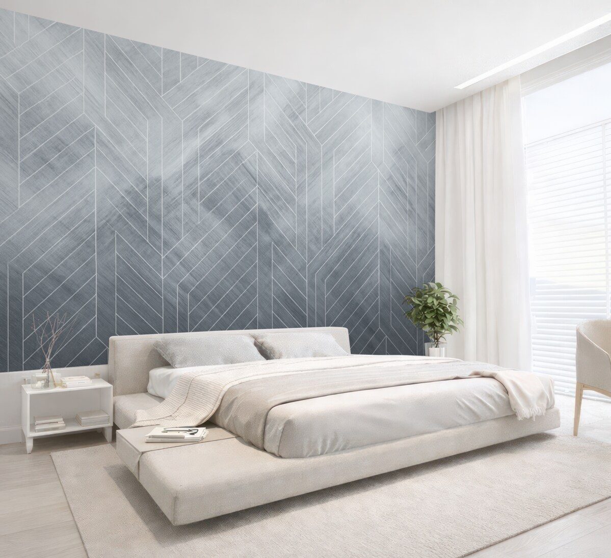 Fototapeta Abstrakcyjne tło geometryczne z ukośnymi liniami oraz efektem gradacji w niebieskich tonach.