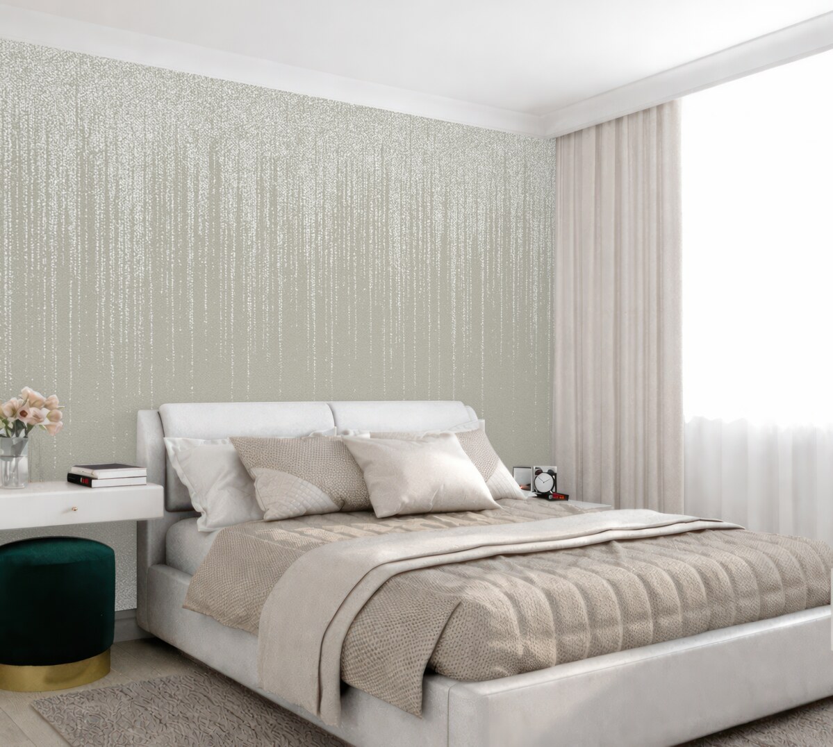 Fototapeta Pionowy, stylowy nadruk girlandy w kropeczki na beżowym, fakturowanym tle, dający poczucie głębi i dynamiki.