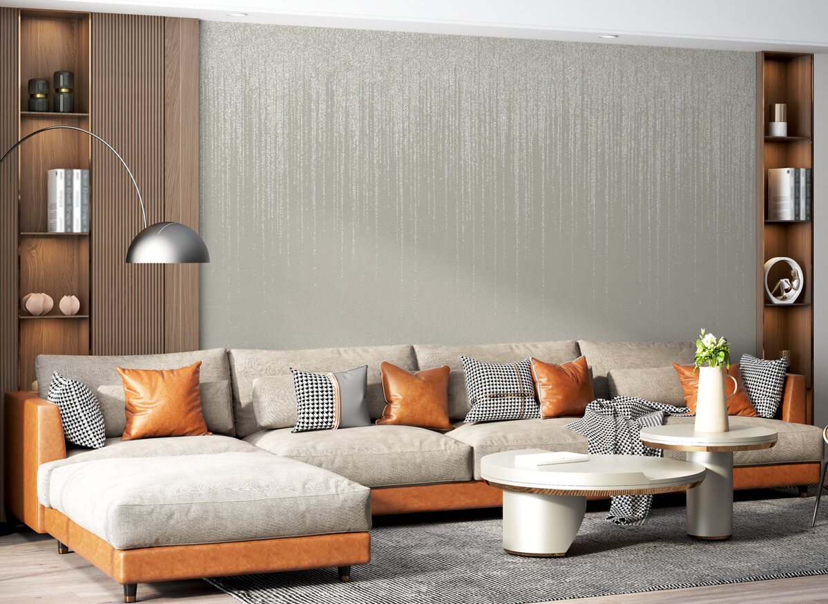 Fototapeta Pionowy, stylowy nadruk girlandy w kropeczki na beżowym, fakturowanym tle, dający poczucie głębi i dynamiki.