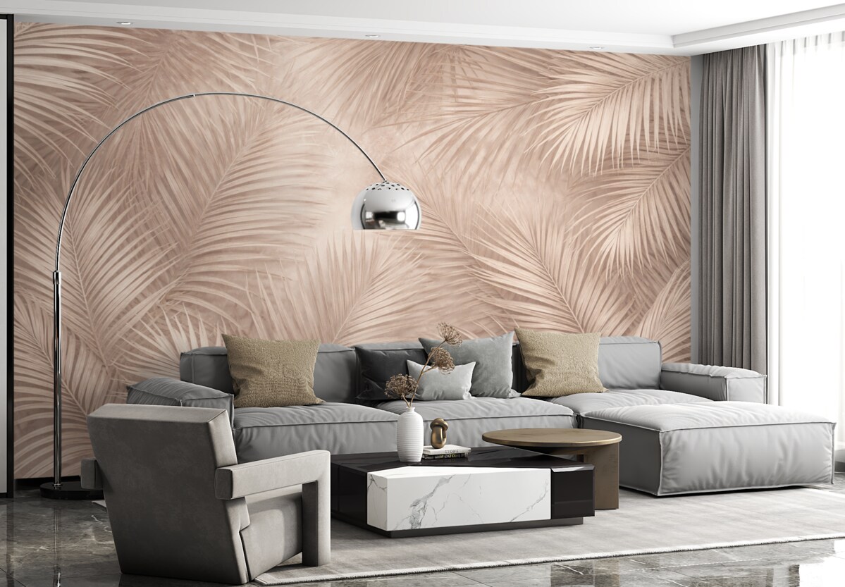 Fototapeta Liście tropikalne w pastelowych odcieniach.