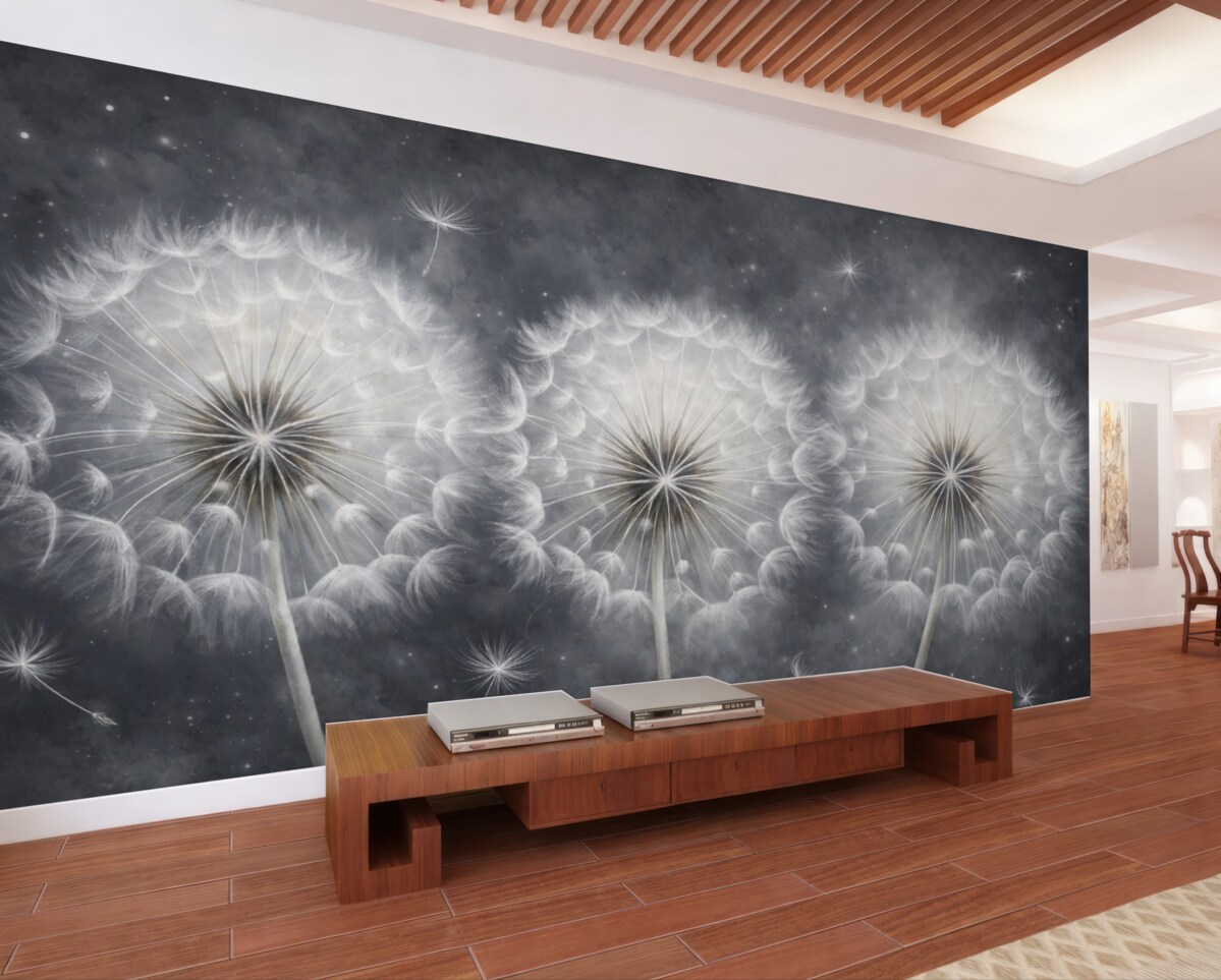 Fototapeta Wielkie, rysowane ręcznie mleczki.