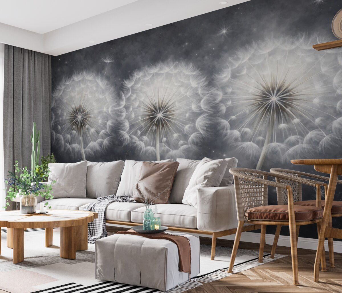 Fototapeta Wielkie, rysowane ręcznie mleczki.