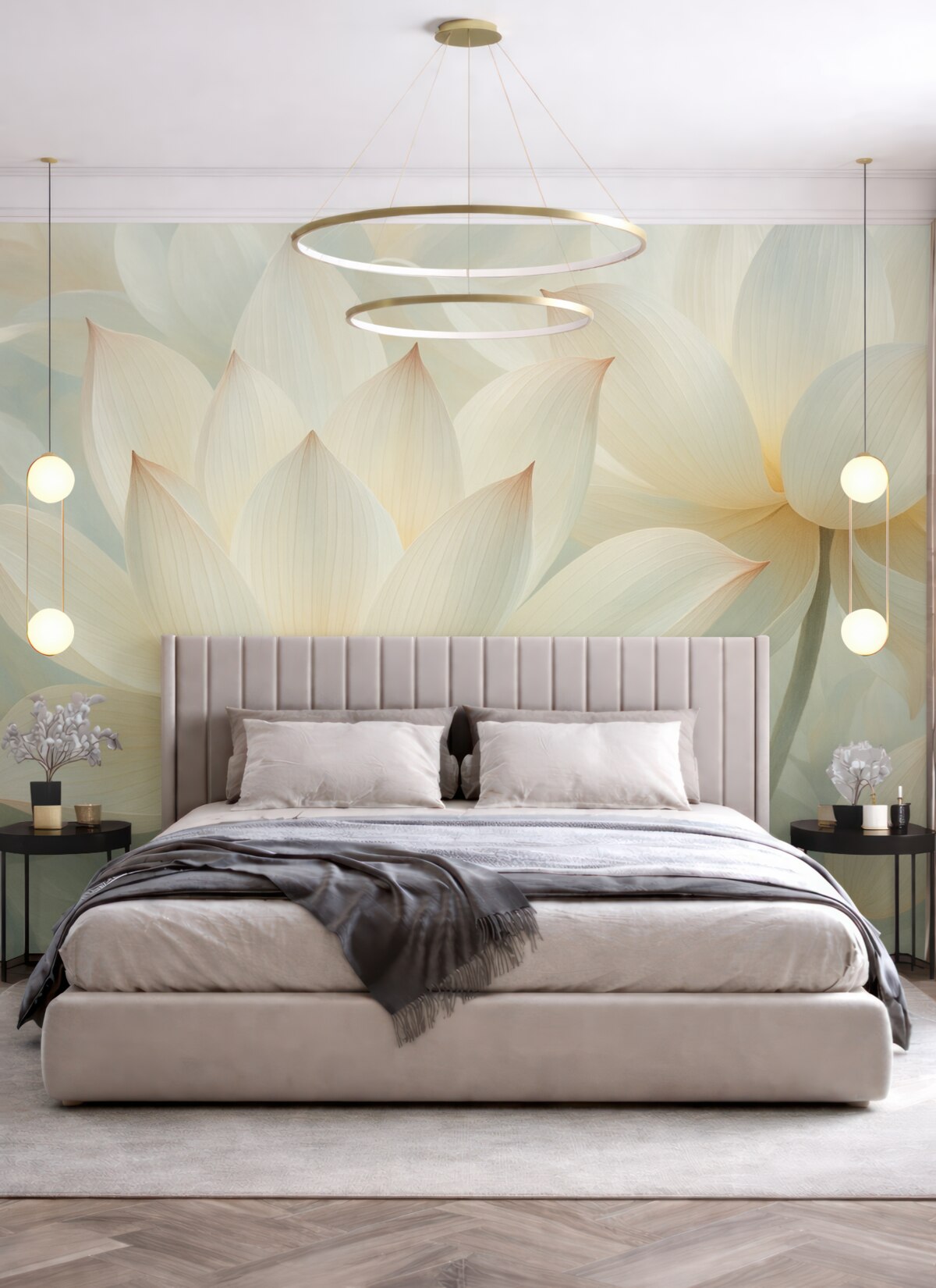 Fototapeta Stylowa kompozycja subtelnych kwiatów lotosu.