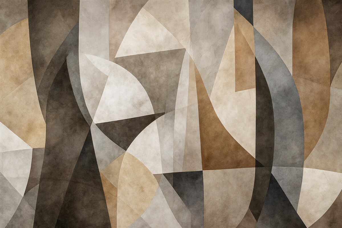Fototapeta Abstrakcyjna sztuka współczesna, teksturowane geometrystyczne formy w odcieniach brązu, szarości i beżu.