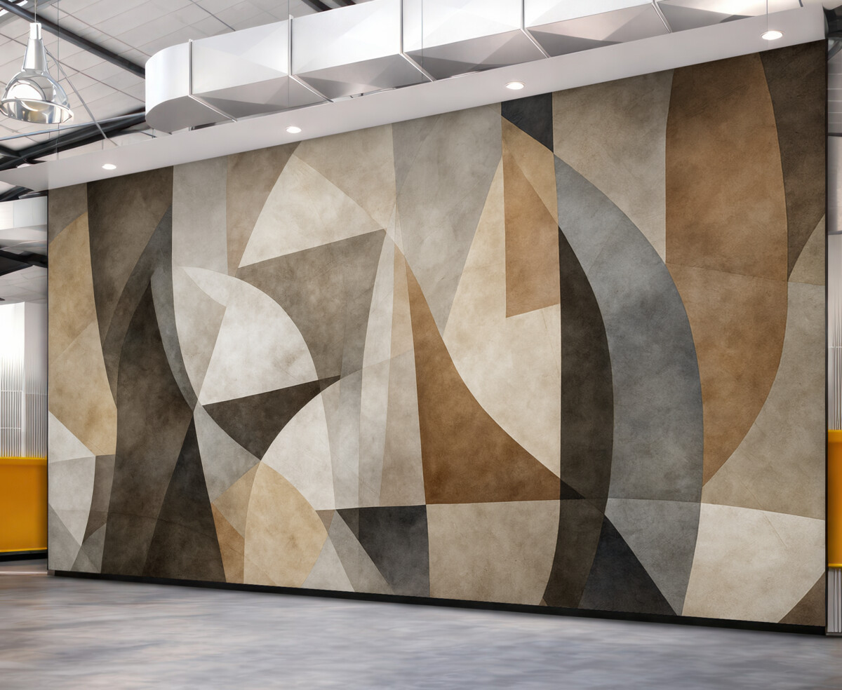 Fototapeta Abstrakcyjna sztuka współczesna, teksturowane geometrystyczne formy w odcieniach brązu, szarości i beżu.