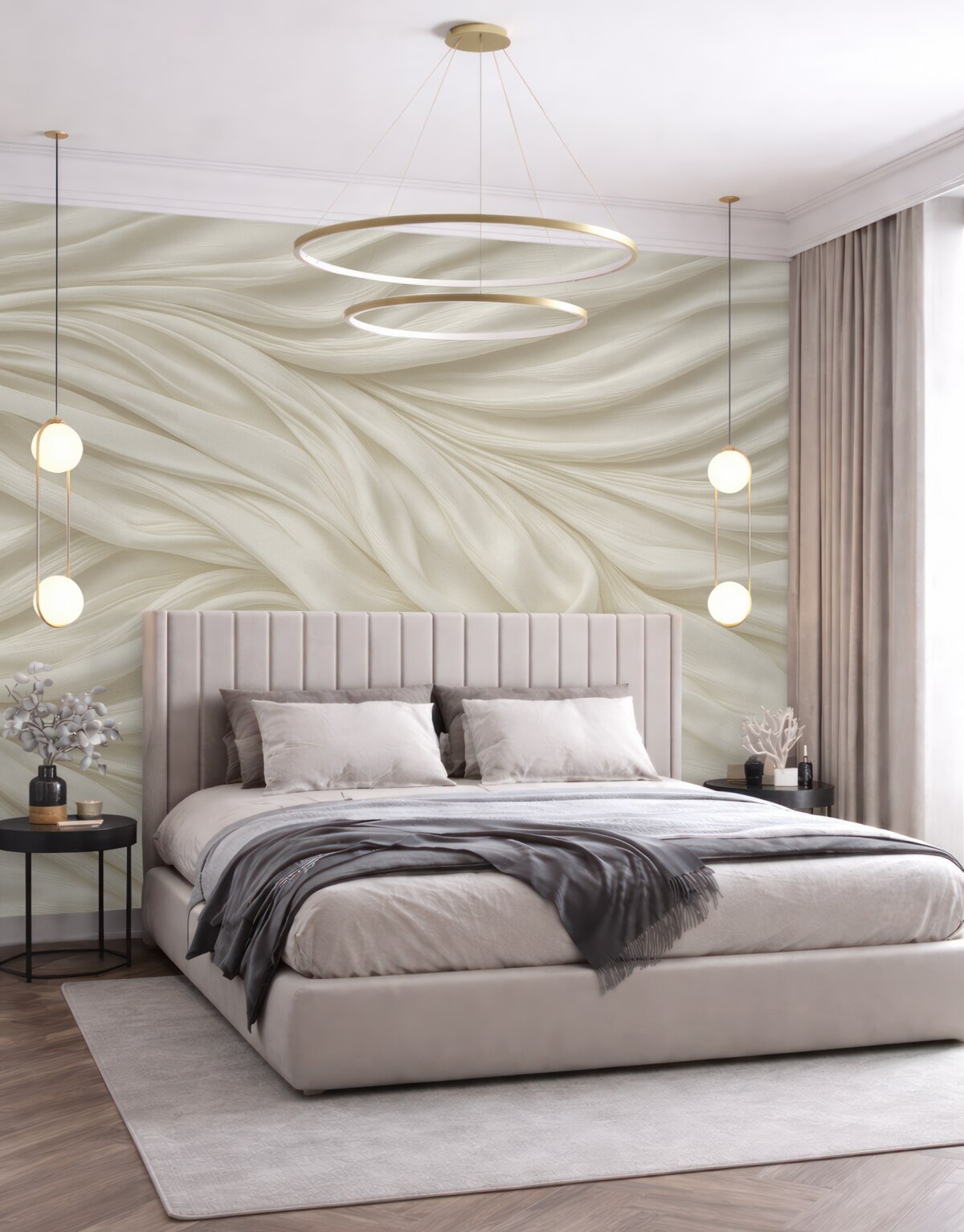 Fototapeta Nowoczesny nadruk naśladujący gładką, lejącą się białą tkaninę z delikatnymi, powiewającymi fałdami oraz zagnieceniami.