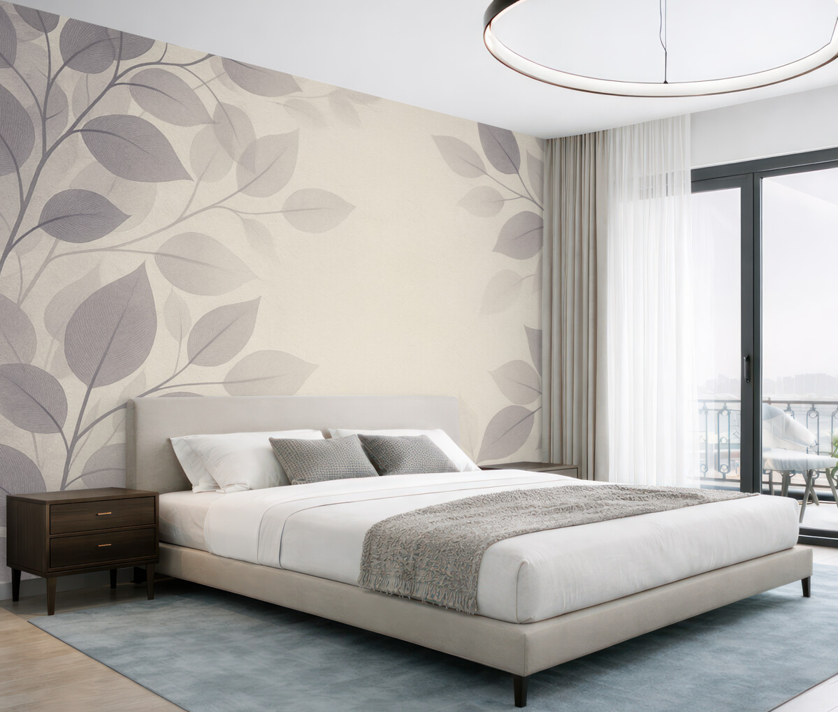 Fototapeta Zawieszone gałęzie z liśćmi w kolorach niebieskich.