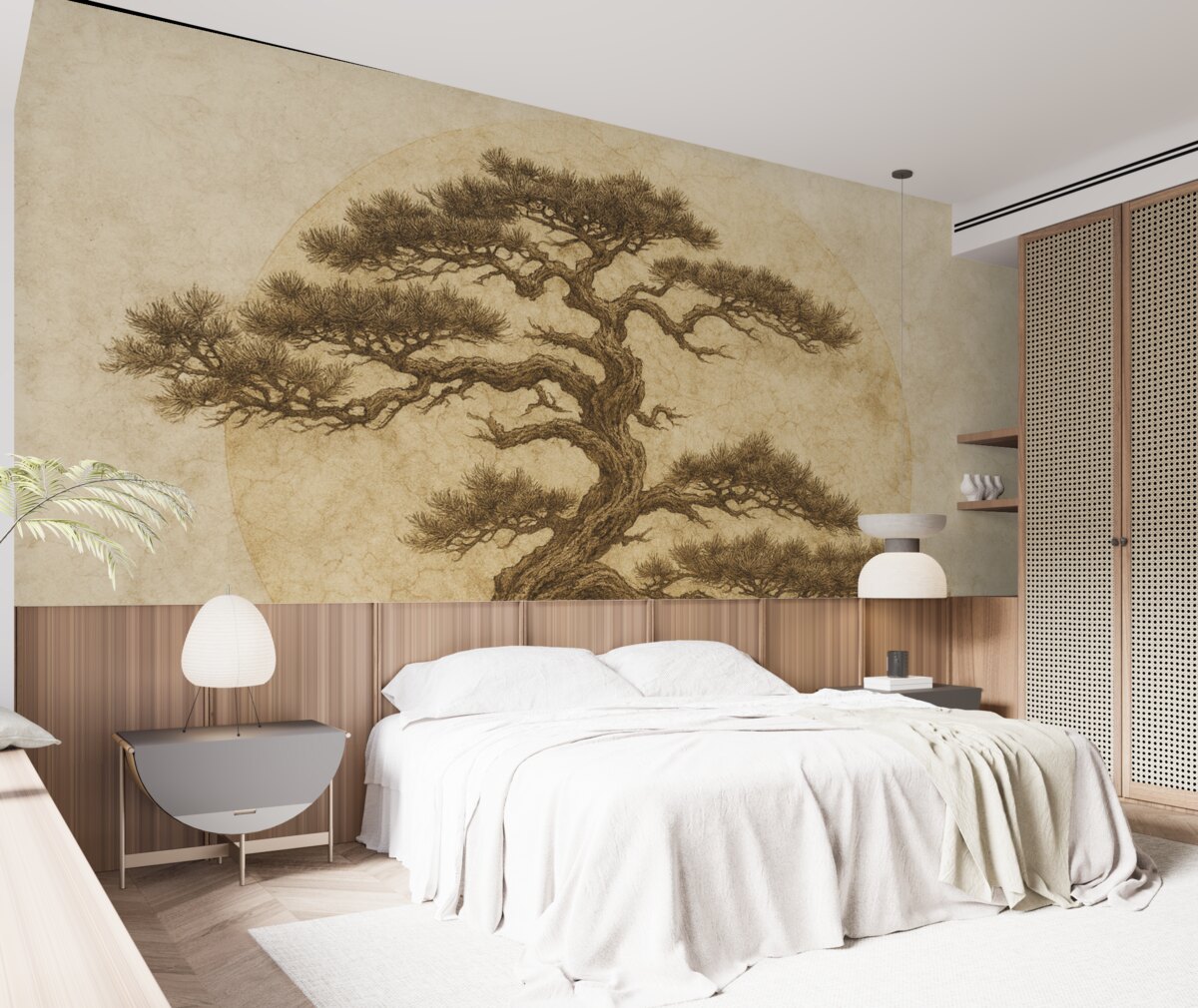 Fototapeta Japońskie drzewko bonsai oraz geometryczne tło grunge.