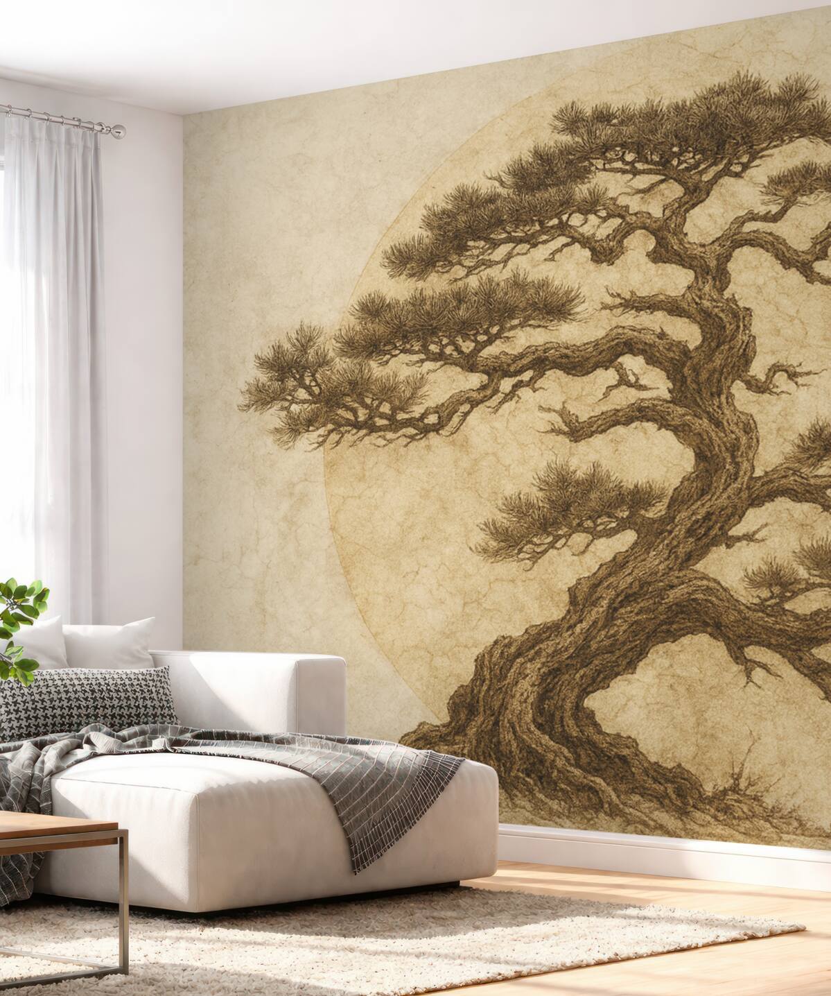 Fototapeta Japońskie drzewko bonsai oraz geometryczne tło grunge.