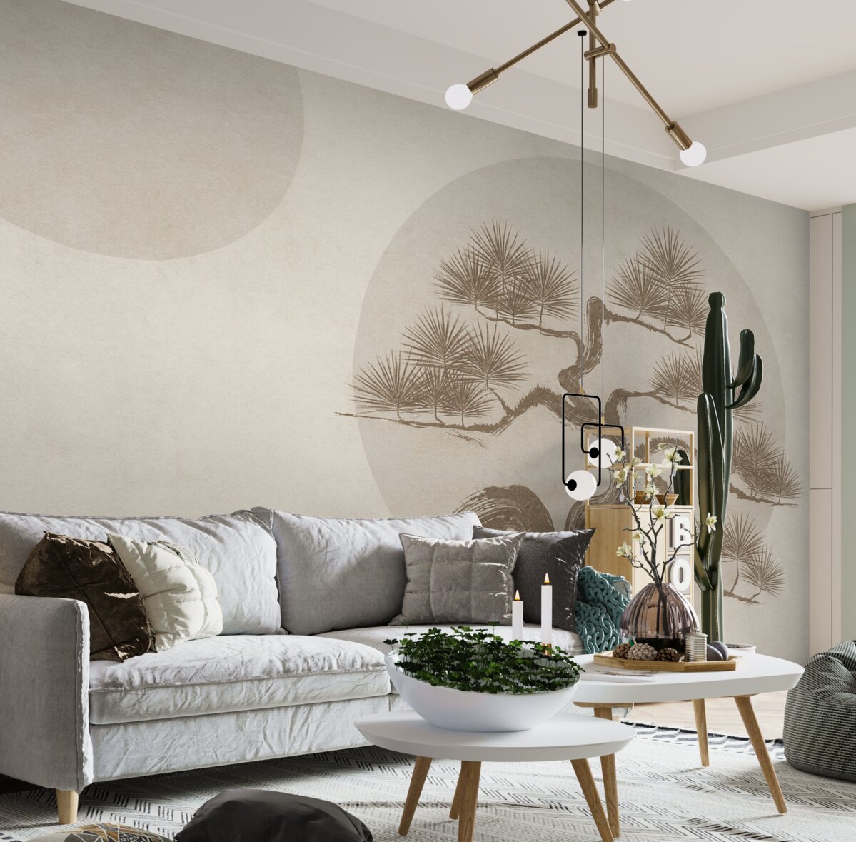 Fototapeta Bonsai Japoński minimalizm geometria z przebarwieniami jako tło.