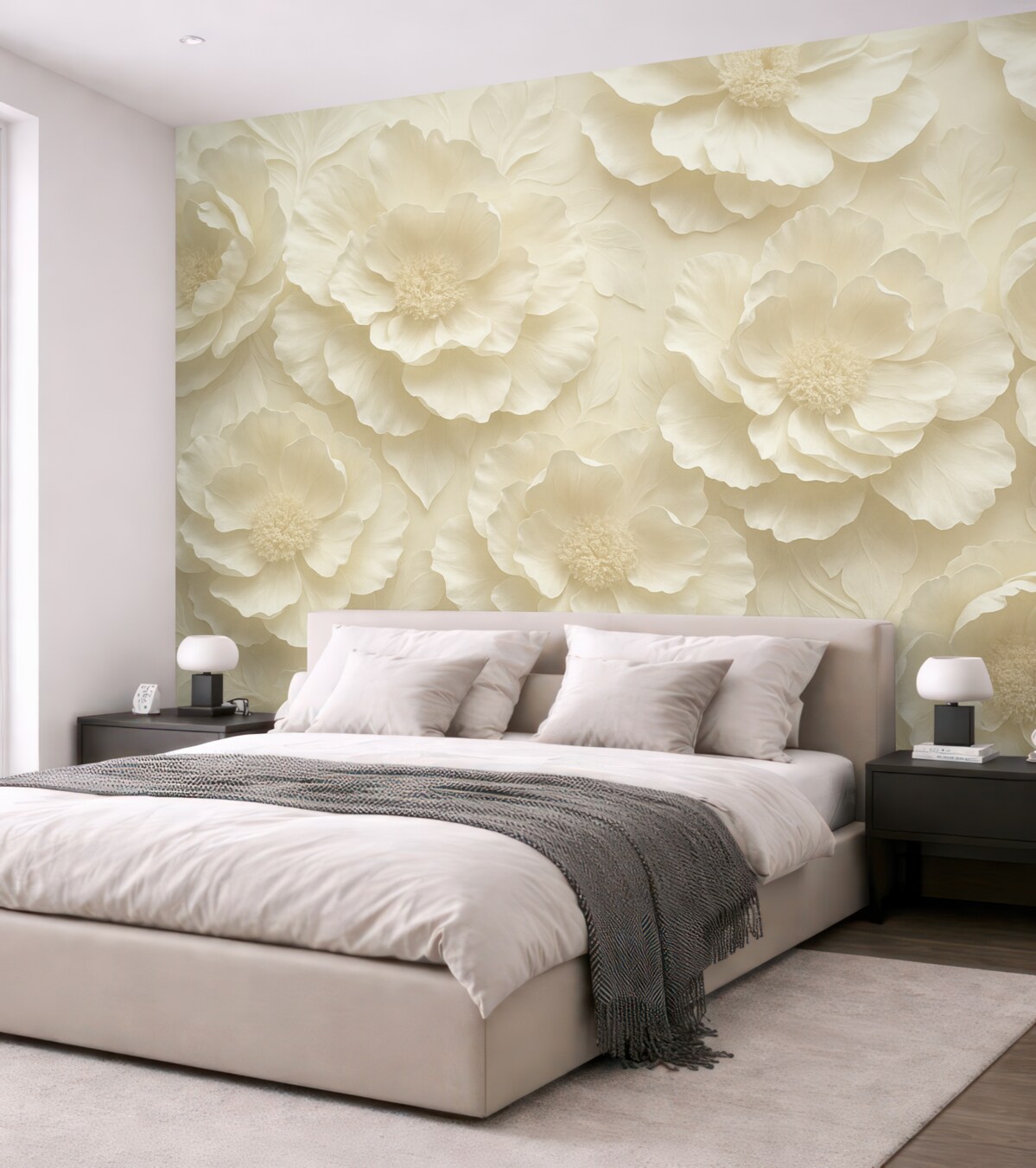 Fototapeta Lekkie kwiaty w ciepłych tonacjach na tle zieleni.