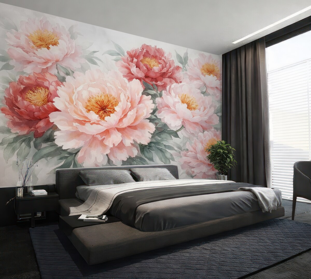 Fototapeta Wielkie, subtelne piwonie w stylu akwareli.