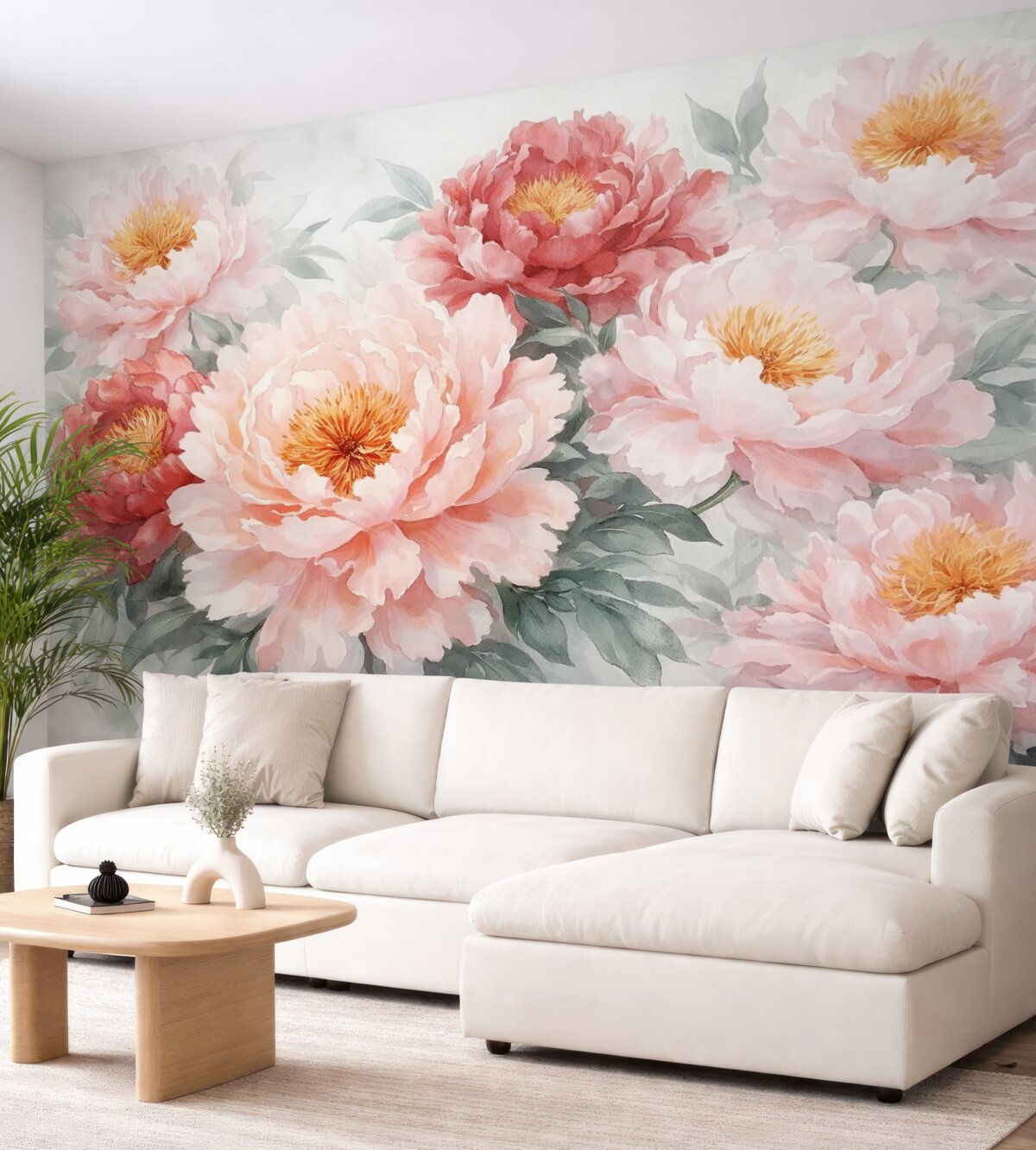 Fototapeta Wielkie, subtelne piwonie w stylu akwareli.