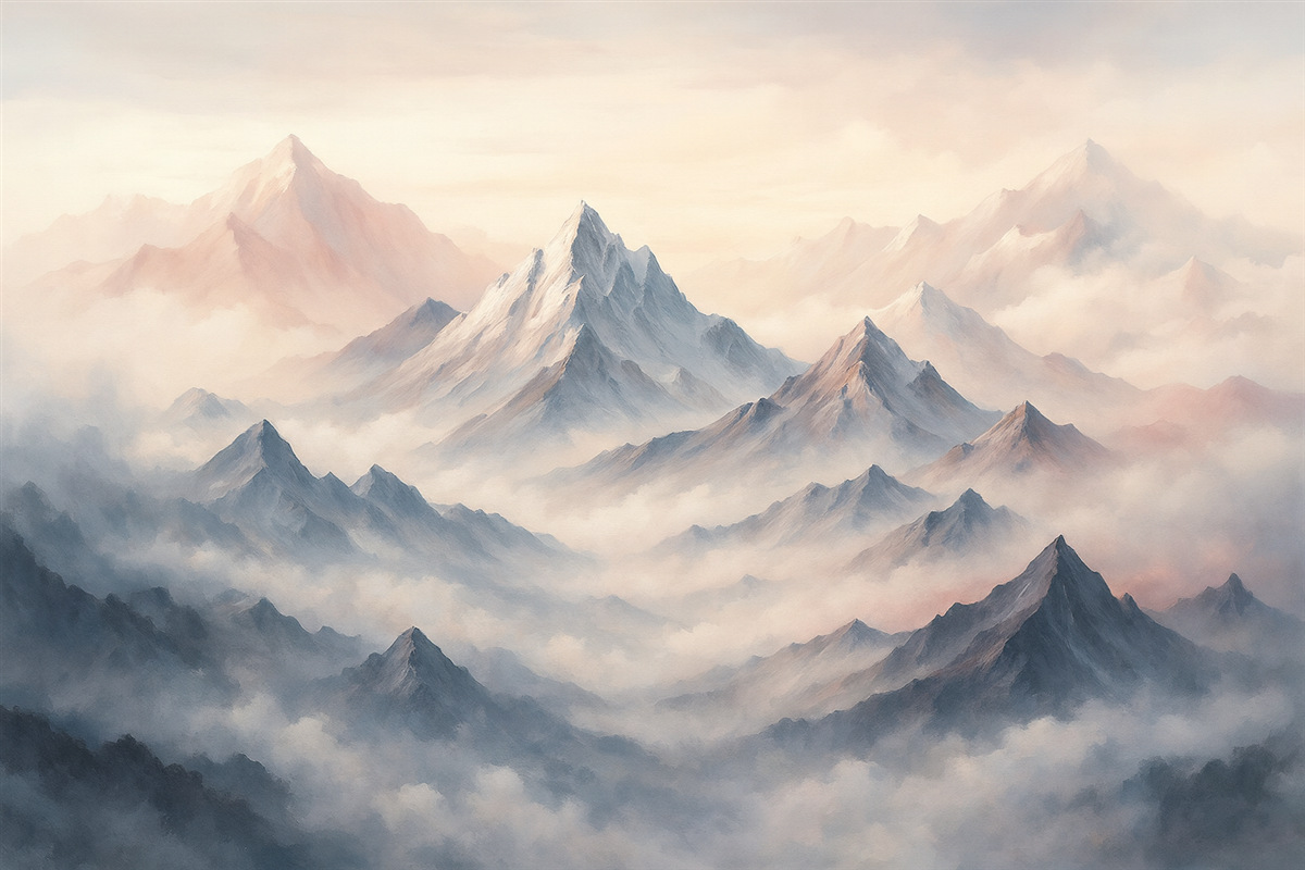 Fototapeta Subtelne akwarelowe szczyty w mgle.